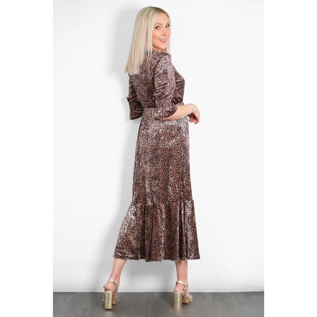 Pandora V Neck Leopard Velvet Midaxi Dress