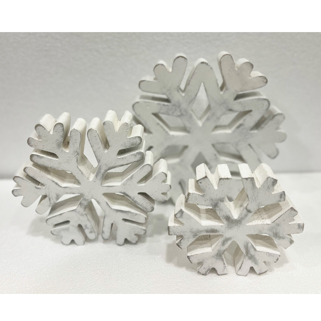 White Wooden Snowflakes (Set of 3)