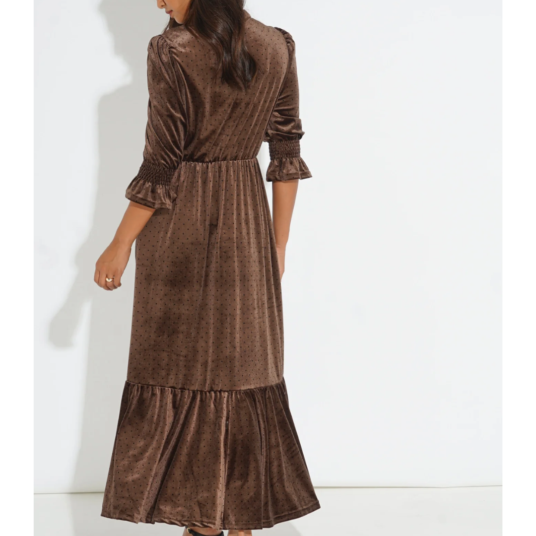 Velvet Polka Dot Pandora V-Neck Dress