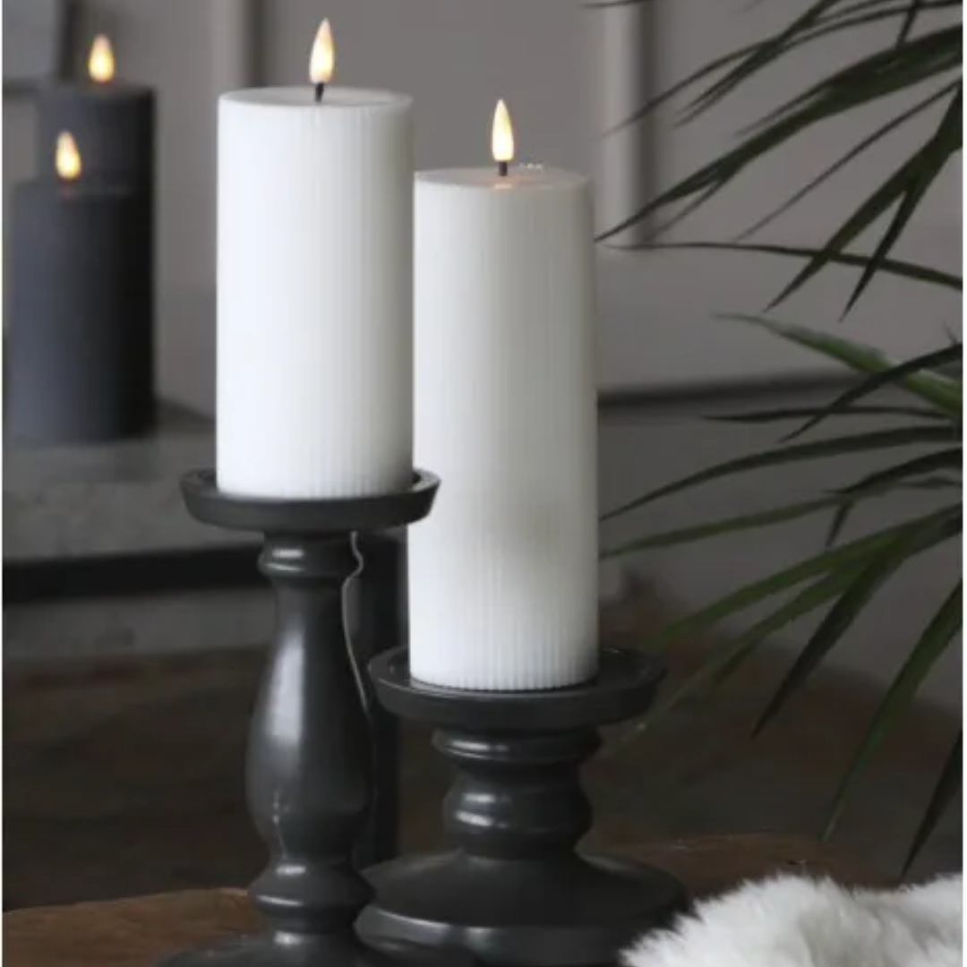 Set Of Two Ribbed Pillar Candles - White