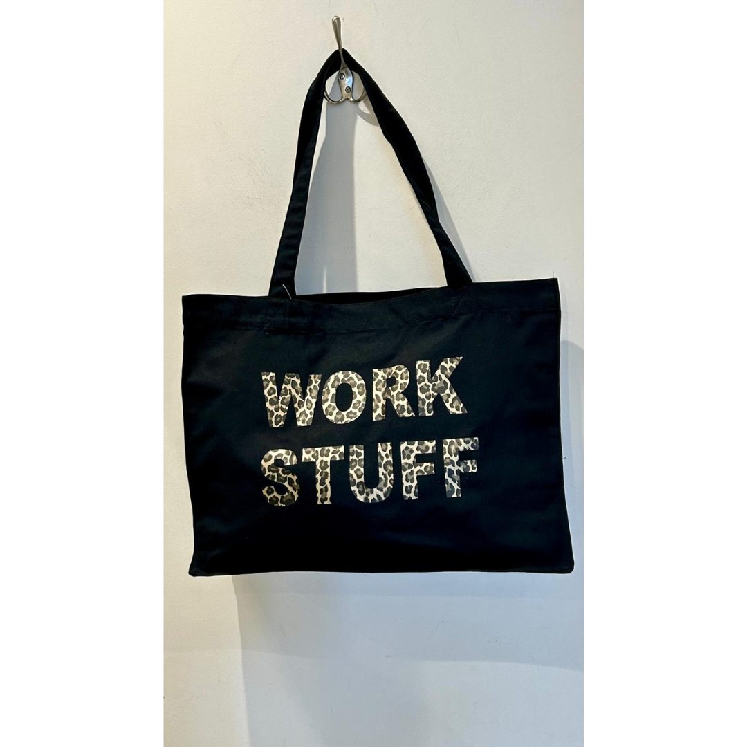 Black Leopard Print Work 'Stuff' Tote Bag