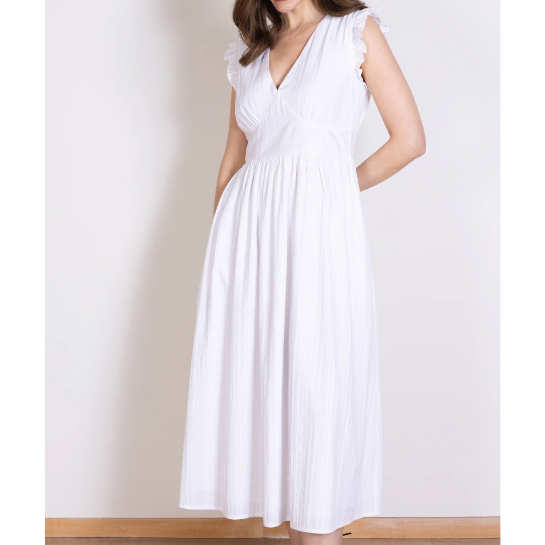 Plain Textured Sleeveless Cotton Midi Dress