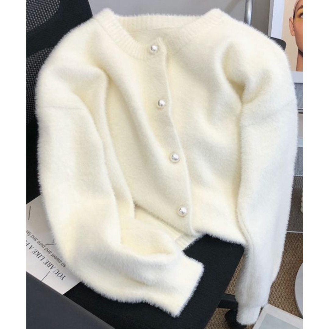 White Leaf Pearl Button Through Cardigan