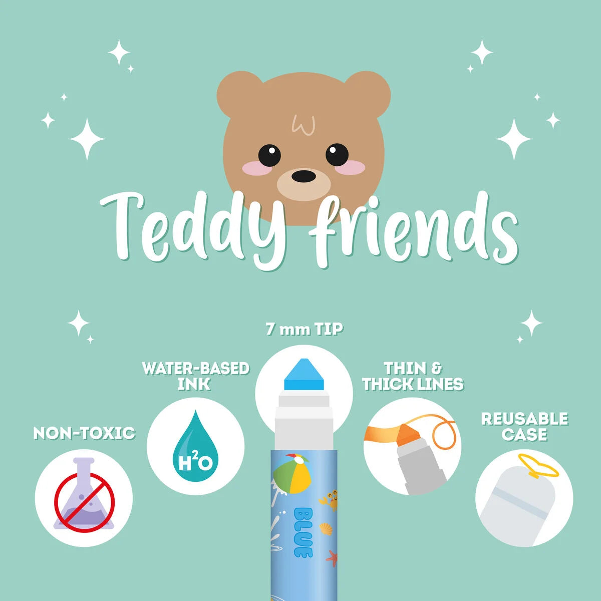 Teddy Friends Markers (Set of 12)