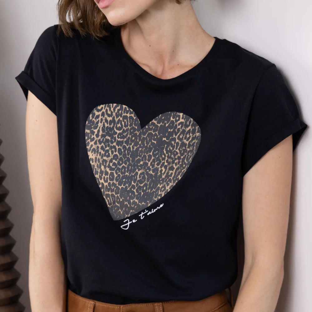 Eleven Loves - Leopard Heart Neat Fit T-Shirt
