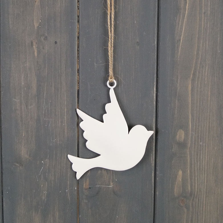 White Enamel Hanging Dove (10cm)