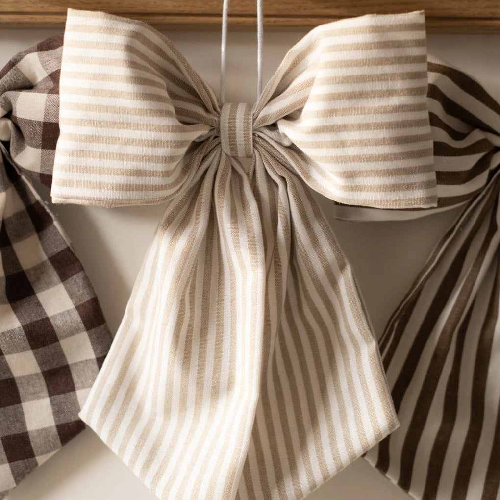 Beige and White Stripe Hanging Bow