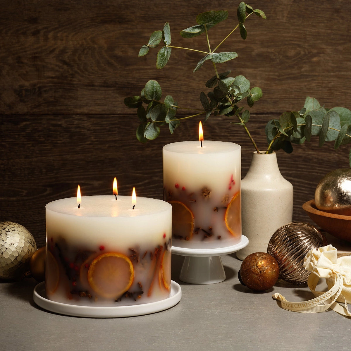 Luxury Handmade Botanical Winter Christmas Pillar Soy Candle (3 Wick)