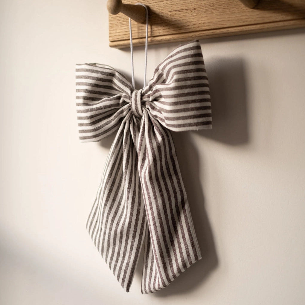 Brown and White Stripe Hanging Bow