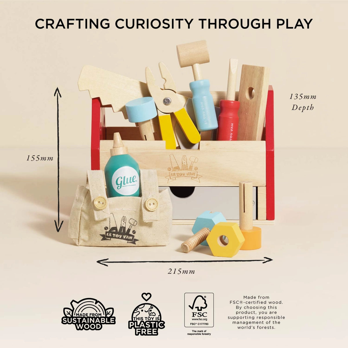 Wooden Tool Box & Tools Set