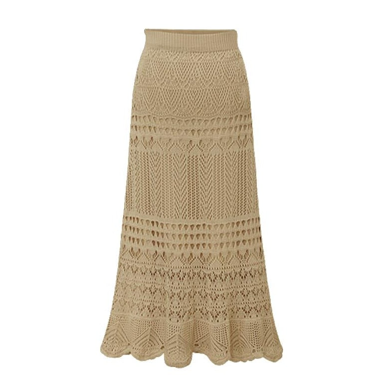 White Leaf Crochet Knit Maxi Skirt