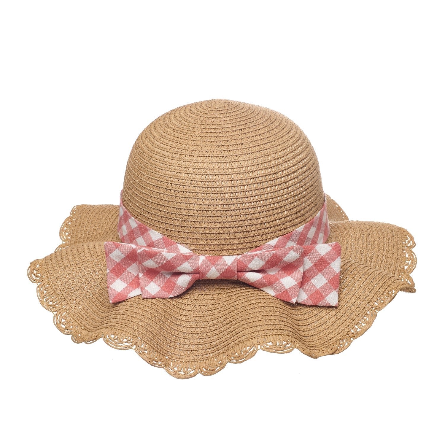 Rockahula Gingham Bow Scalloped Straw Sun Hat