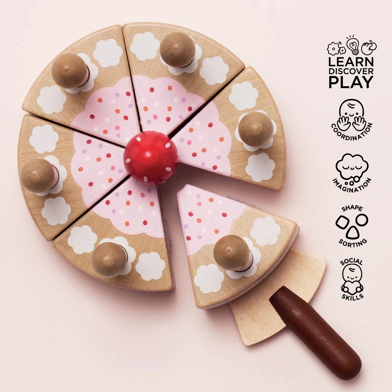 Sliceable Wooden Birthday Cake & Candles