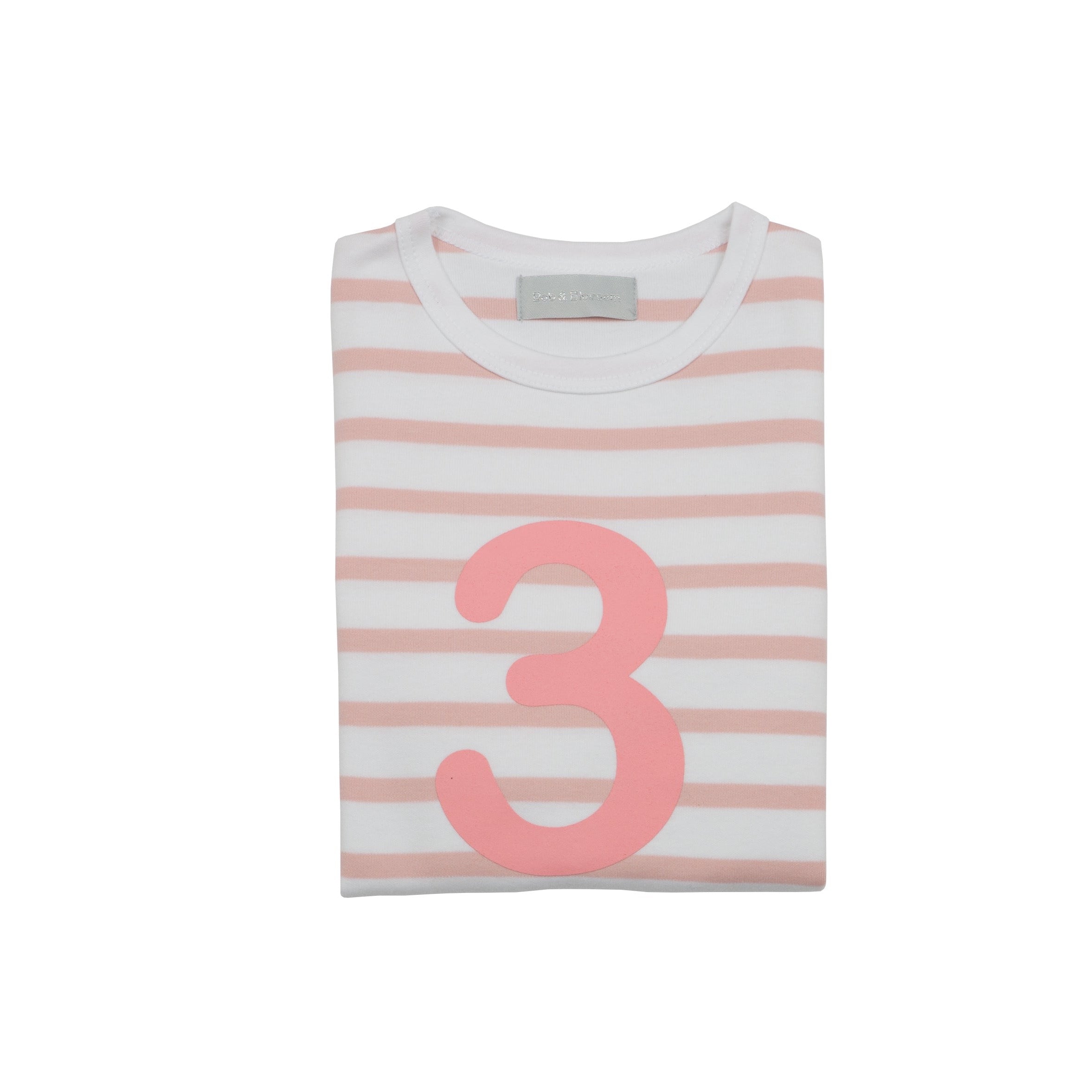 Dusty Pink & White Breton Striped Number Top