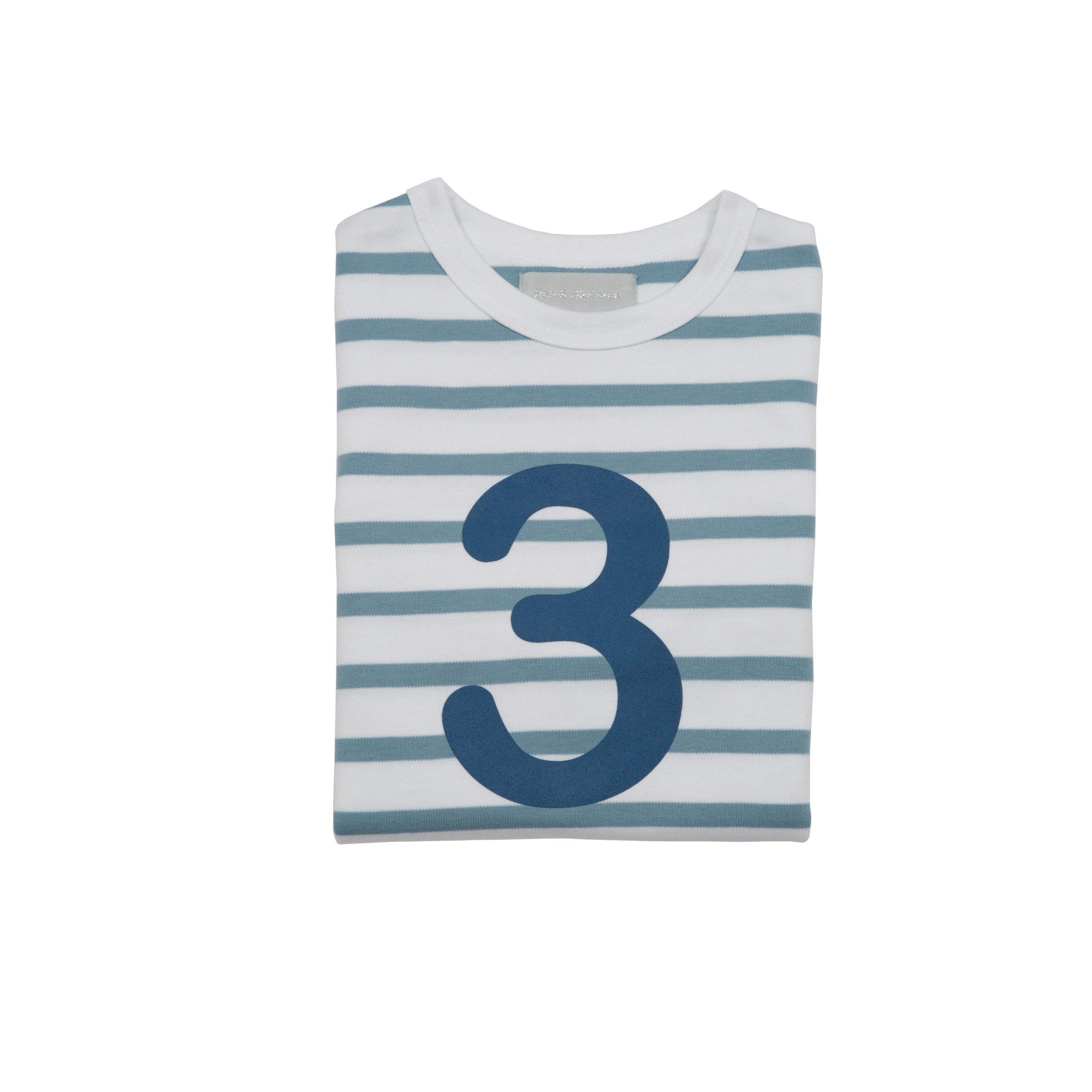 Ocean Blue & White Striped Breton Number Top