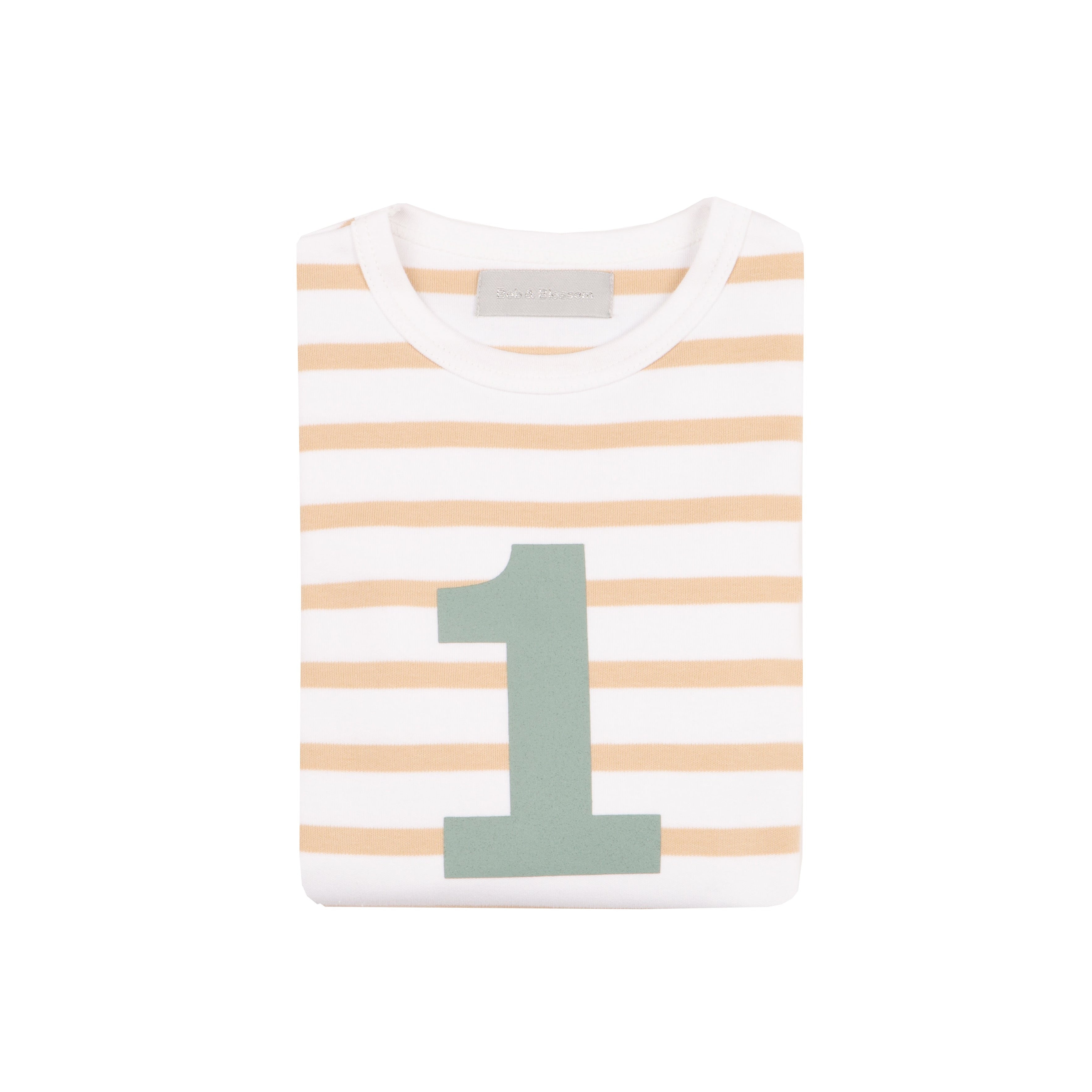 Biscuit & White Breton Striped Number Top (Green)
